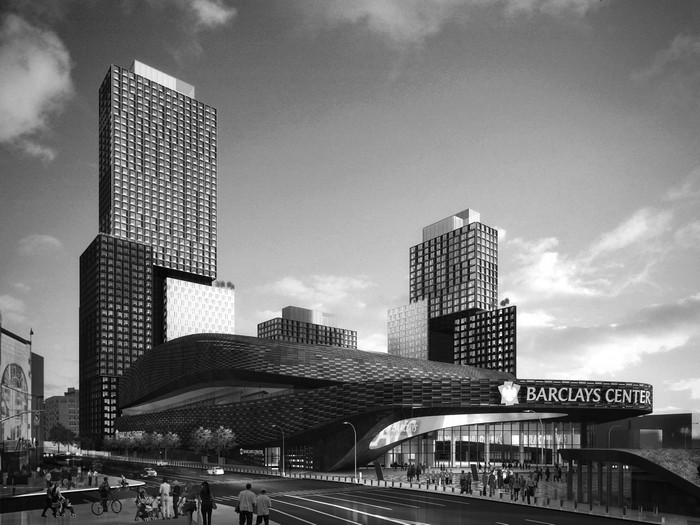 Τρισδιάστατο του Barclays Center και των συγκροτημάτων κατοικιών Β2 πηγή: newyork.cbslocal.com